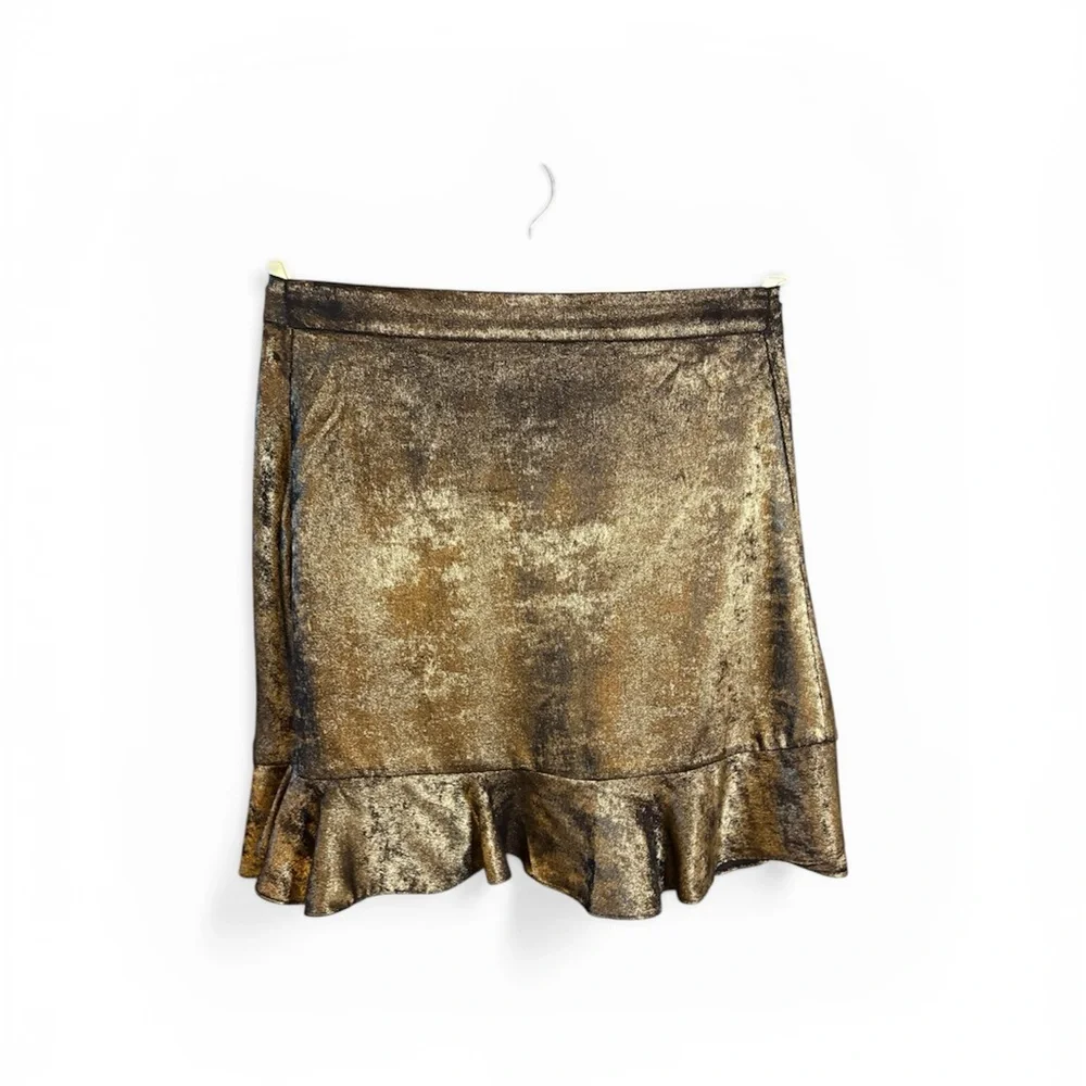 Zadig & Voltaire Jurins Gold Jupe Flared Peplum Hem Ruffle Skirt - Picture 2 of 6